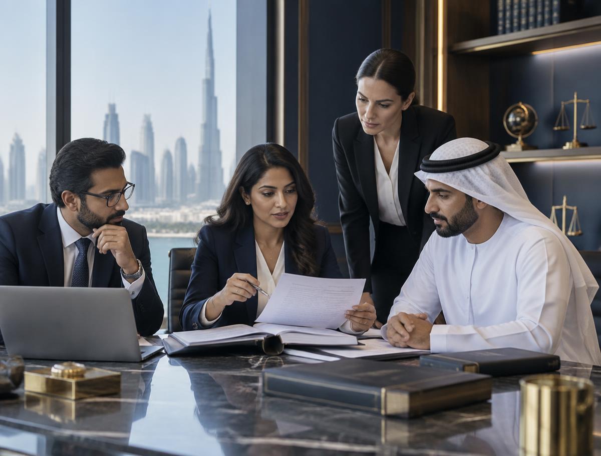 Legal team reviewing a case in Dubai